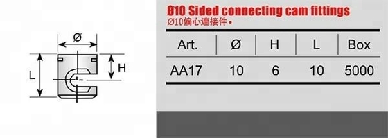 10 mm Cam Bolt και M6 Dowel Connector για έπιπλα για το σπίτι